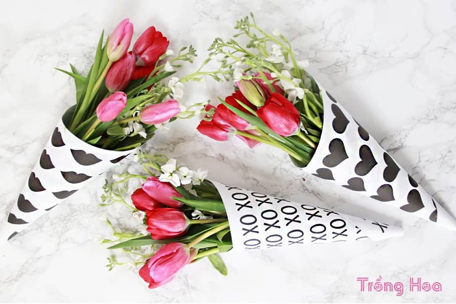 Cách tự làm bó hoa tulip Valentine bằng giấy gói